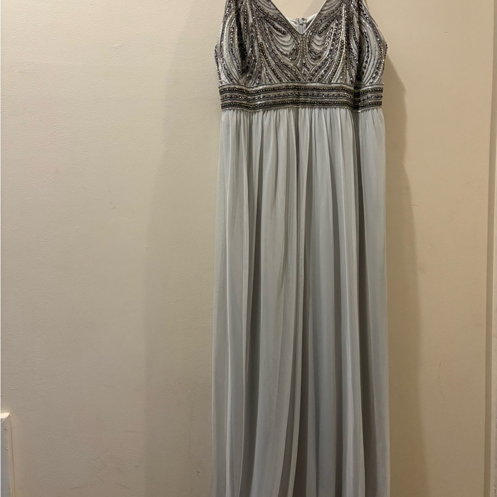 BHLDN Elegant Gray / silver Beaded Evening Gown - NWT - women’s size 18